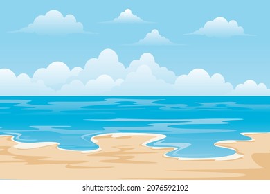 Schöne Strandszene mit bewölkten Wolken, Vektorgrafik