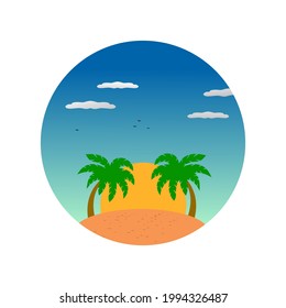 beautiful beach scene on tropical island, palm trees, sunset .vector illustration