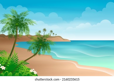 Beautiful Beach shore line with coconut trees during daytime