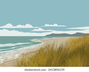 Beautiful beach at sunny day with grass