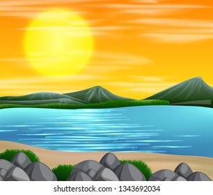A beautiful beach sunset scene illustration