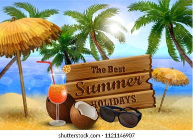 Beautiful beach view with wooden board