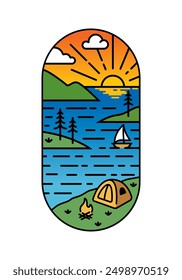 beautiful beach views line art illustration