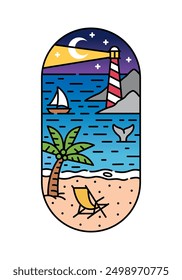 beautiful beach views line art illustration