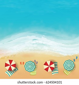 Beautiful beach with waves, rip current vector illustration