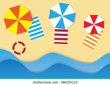 Beautiful beach with waves, rip current vector illustration