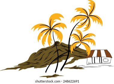 Beautiful beaches, coconut trees.