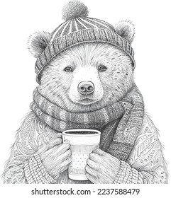 A beautiful bear drinking hot chocolate