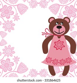 Beautiful bear and floral pattern background vector illustration