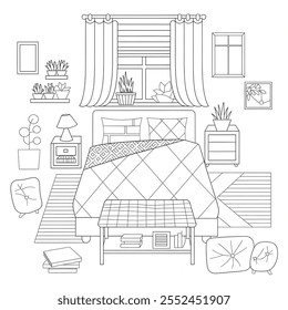 A beautiful bedroom, coloring page