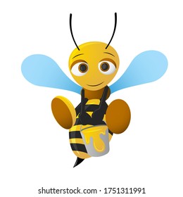 Beautiful bee with a bucket of honey. vector illustration