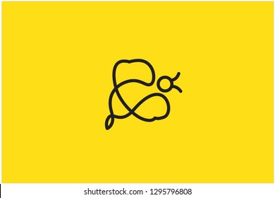 Beautiful Bee One Line Logo, line art symbol, yellow bee