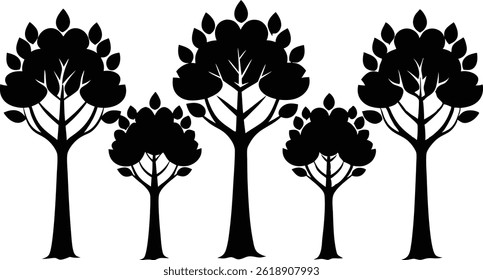 Beautiful Beech Tree Set Isolated Silhouette Vector Illustration Natural Forest Elements Collection