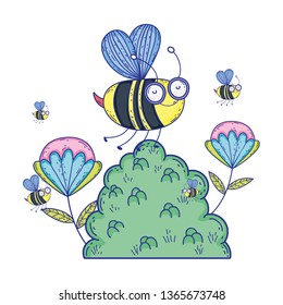 beautiful bees flying in the landscape