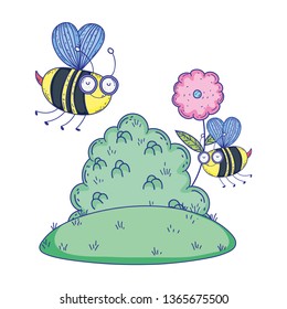 beautiful bees flying in the landscape