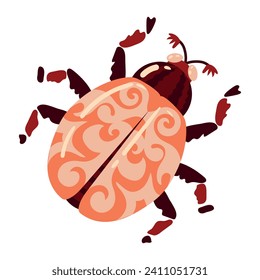 beautiful Beetle Dragonfly insect. Decorative stylized insect with a botanical pattern on the wings. Beetle wings. Vector illustration on a white background.