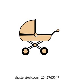 beautiful beige baby stroller, badge, logo, on transparent background