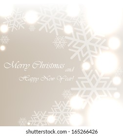 Beautiful beige background with sparkles and snowflakes .Vector  illustration