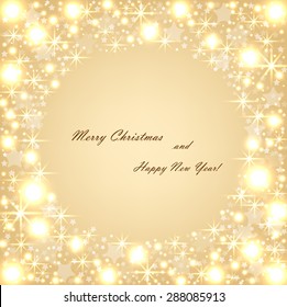 Beautiful beige background with sparkles and stars .Vector  illustration