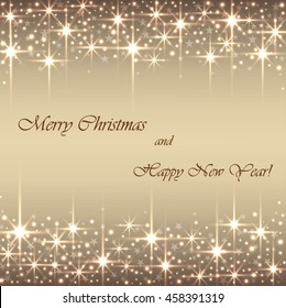 Beautiful beige background with sparkles and stars .Vector  illustration.  
