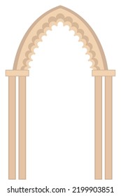 Beautiful beige and brown arch with columns on white background, flat vector isolated on white