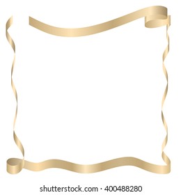 Beautiful beige color satin  or silk ribbon and square frame on white background