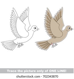 Beautiful Beige Flying Dove to be traced only of one line, the tracing educational game to preschool kids with easy game level, the colorful and colorless version.