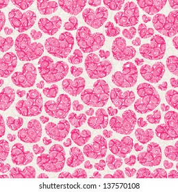 beautiful beige seamless pattern with pink hearts. vector illustration 