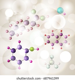 Beautiful beige and shiny background with different organic and anorganic molecules