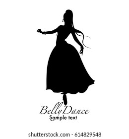 Beautiful Belly Dancer Silhouette Wearing Exotic Clothes. Vector Illustration