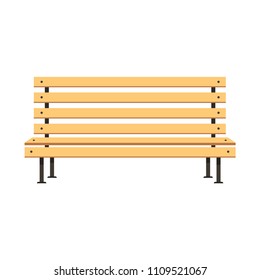 Beautiful bench park relax res. Graphic brown wooden vector color sit garden concept architecture. Outdoors symbol background. Scene element isolated white. Outside colorful town exterior city flat. 