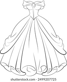 beautiful berbie princess fluffy dress. Vector. Coloring page. Isolated from the background