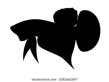Beautiful Betta Fish Graphics, Black Silhouette Betta Fish Illustration.