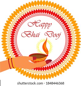 Beautiful Bhai Dooj background with Rangoli and Diya