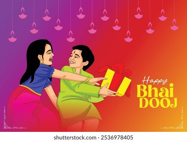 hermosa tarjeta de felicitación del festival Bhai dooj India. diseño de Ilustración vectorial abstracto editable.