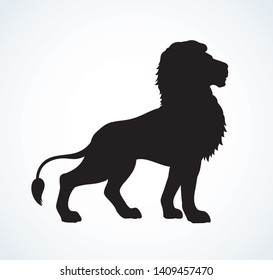 Beautiful big african proud powerful nobility big leo standing and fierce looking for prey. Dark ink hand drawn logotype emblem pictogram badge in art contour style on paper space for text. Side view