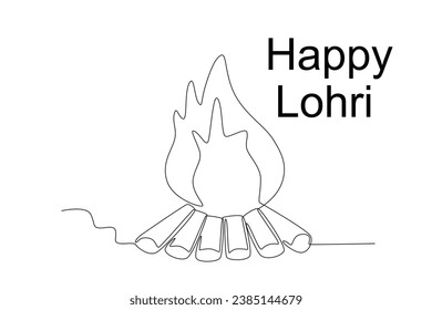 A beautiful big bonfire. Lohri one-line drawing