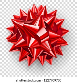 Beautiful big bow made of red shiny ribbon with shadow on transparent background