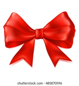 Beautiful big bow made of red ribbon with shadow