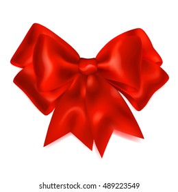 Beautiful big bow made of red ribbon with shadow