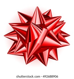 Beautiful big bow made of red shiny ribbon with shadow