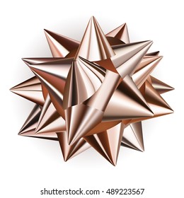 Beautiful big bow made of shiny ribbon in bronze color with shadow