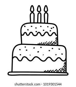
A beautiful big cake with candles, birthday cake concept doodle icon
