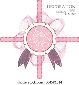 Beautiful big pink band, ribbon, tape, design element in vintage style, gift decoration, flower, vector illustration