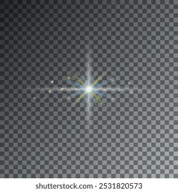 Beautiful big star with white, yellow and blue rays on a transparent background, glare, beautiful diffused light, light effect