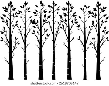Beautiful Birch Trees Isolated Silhouette Vector Art Elegant Forest Elements and Nature Design