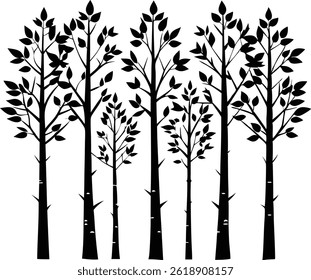 Beautiful Birch Trees Isolated Silhouette Vector Art Elegant Forest Elements and Nature Design