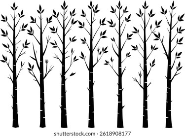 Beautiful Birch Trees Isolated Silhouette Vector Art Elegant Forest Elements and Nature Design