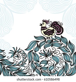 Beautiful bird branch and nature frame. Vector illustration.