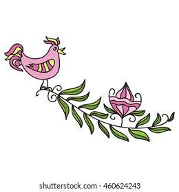Beautiful bird and branch. Vector illustration.